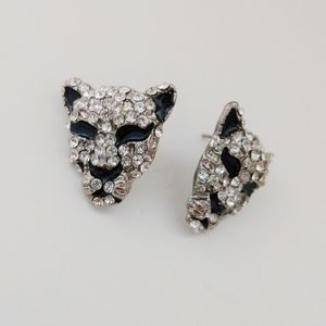 Rhinestone Panther Earrings